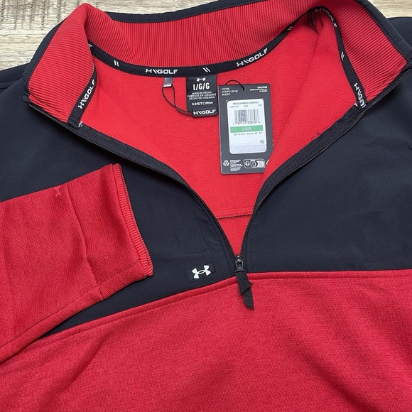 Under Armour UA Drive Storm Sweater Fleece Half Zip Pullover Men Large Red Black - Picture 1 of 7